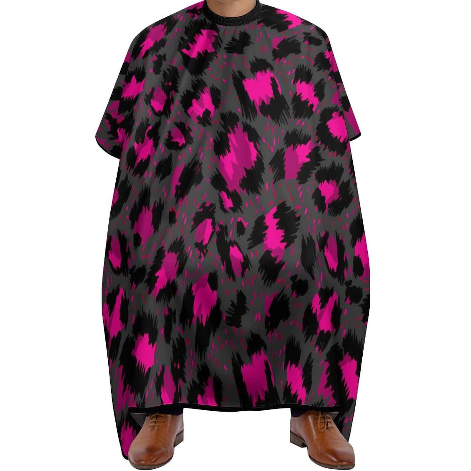 Professional Barber Cape Luxury Pink Dark Gray Leopard Cheetah Print, Hair Cutting Cape for Adults, Waterproof Haircut Cape for Home Salon and