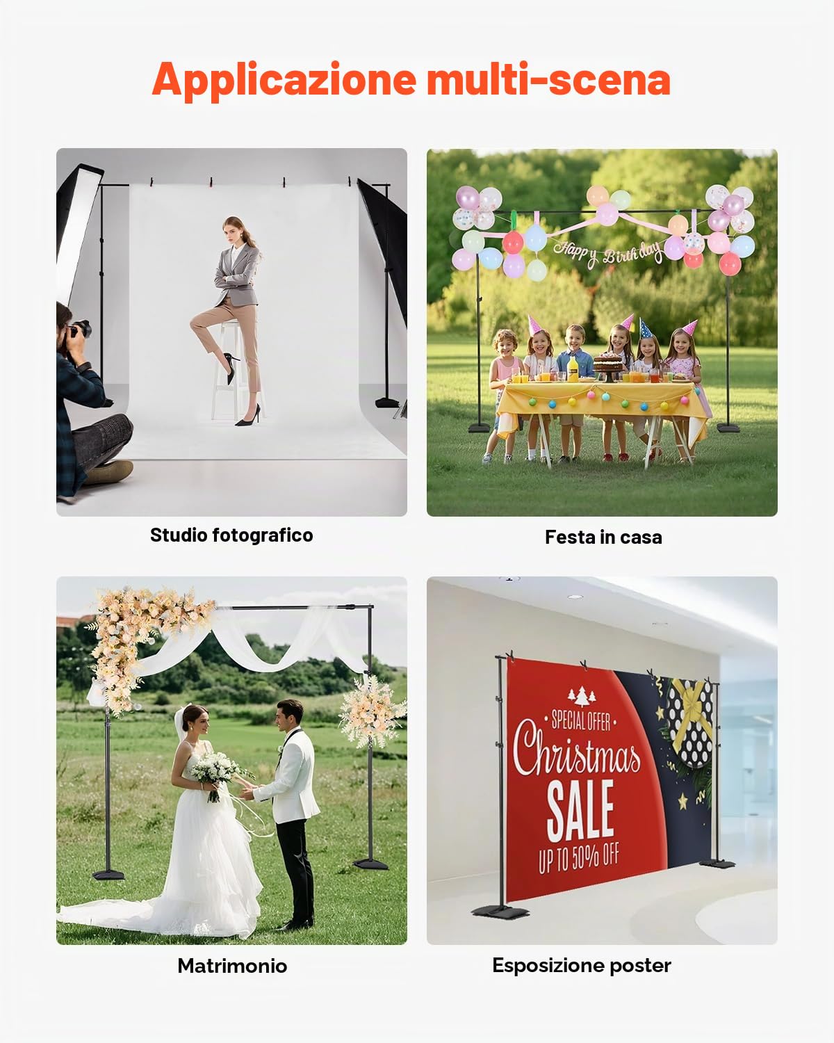 VEVOR Supporto per Fondale Fotografico Regolabile, Tessuto per Fondale 260 x 300 cm Supporto per Fondale con Barre Trasversali, Supporto per Schermo per Fotografia di Prodotto Fotografia in Studio