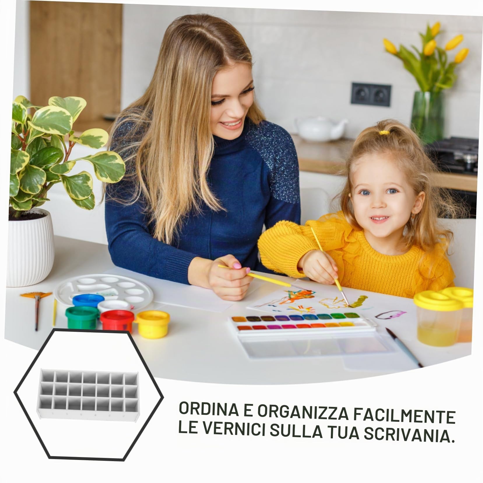 Uonlytech Organizer Storage in Legno Bianco Multi-slot per Pigmenti, Scatola da Tavolo per Vernici per Casa e Scuola, Supporto Compatto per Amanti della Pittura
