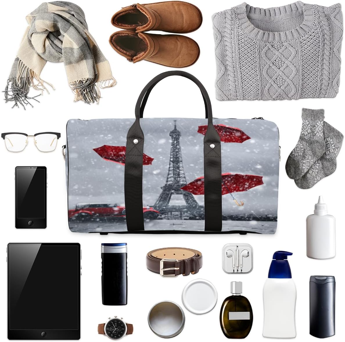 Tower Umbrella Car Travel Duffel Bag for Women Men Large Capacity Overnight Weekender Bags for Lightweight Waterproof Sport Gym Bag for Workout Yoga Swim