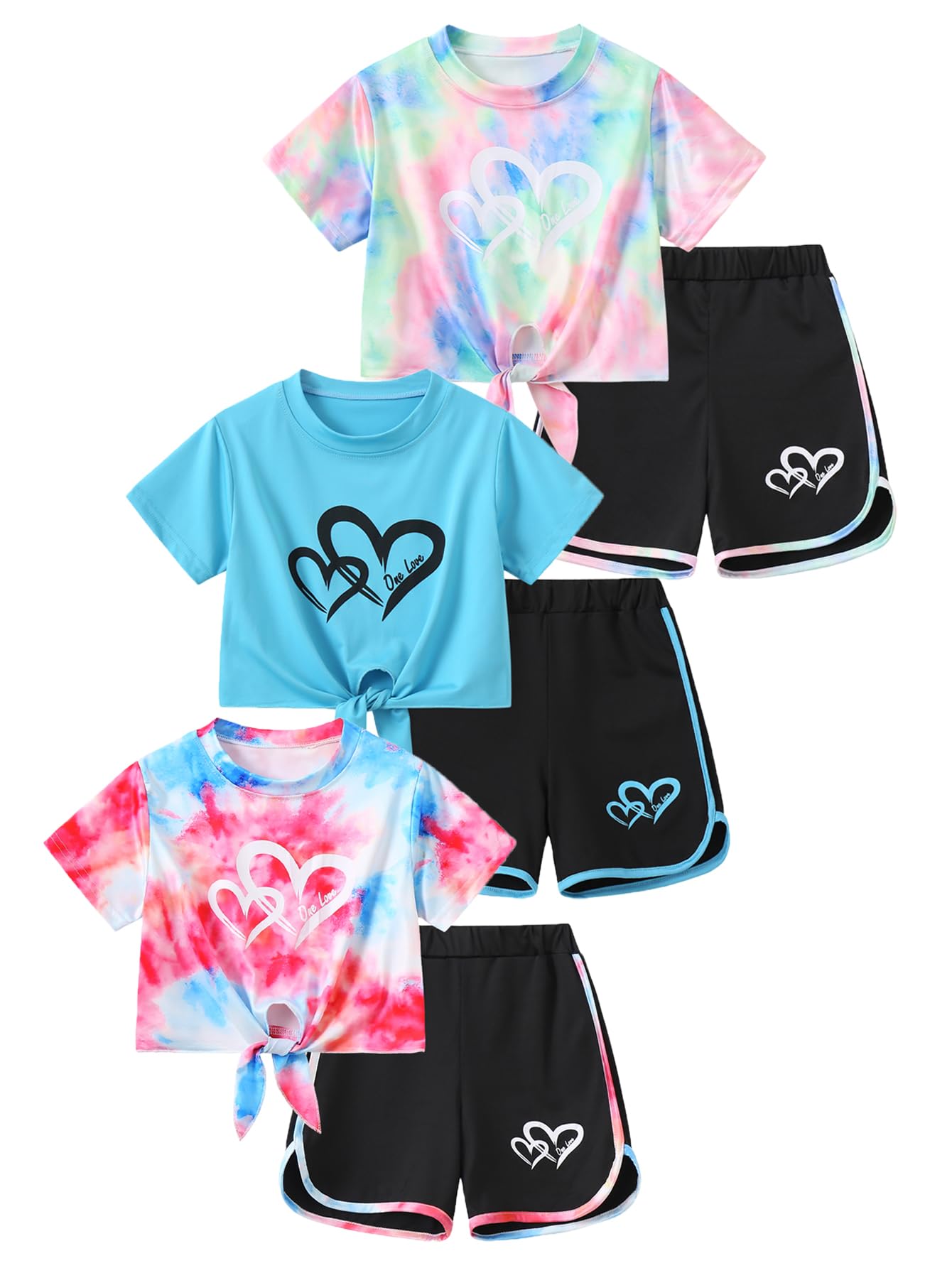 Girls 6 Piece Outfits Letter Print Vacation Tee Top and Dolphin Shorts Tracksuit Sets for Kids Sports, Casual, Dance