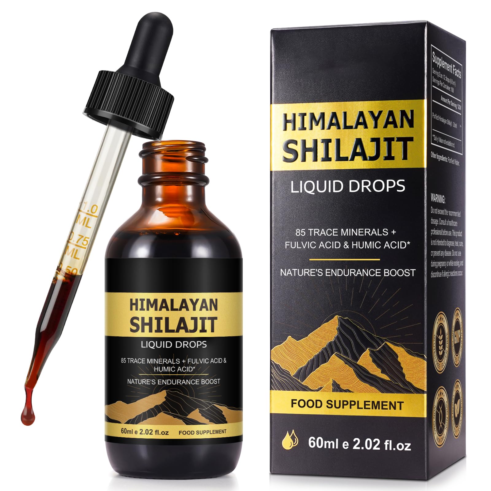 Shilajit Pure Himalayan Organic Resin Drop, Pure Himalayan Shilajit Resin Liquid Gold Supplement, Shilajit Organic Drop Rich in 85+ Trace Minerals, Shilajit for Men & Women (2.02 Fl Oz (Pack of 1))