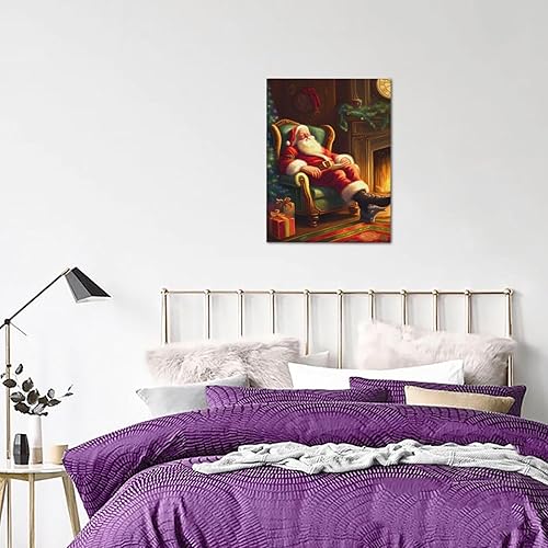 Miniatura 5 de WEASYYDS Lienzo decorativo para pared de Papá Noel para dormir, chimenea, decoración de invierno, póster de Papá Noel, pintura para el hogar,