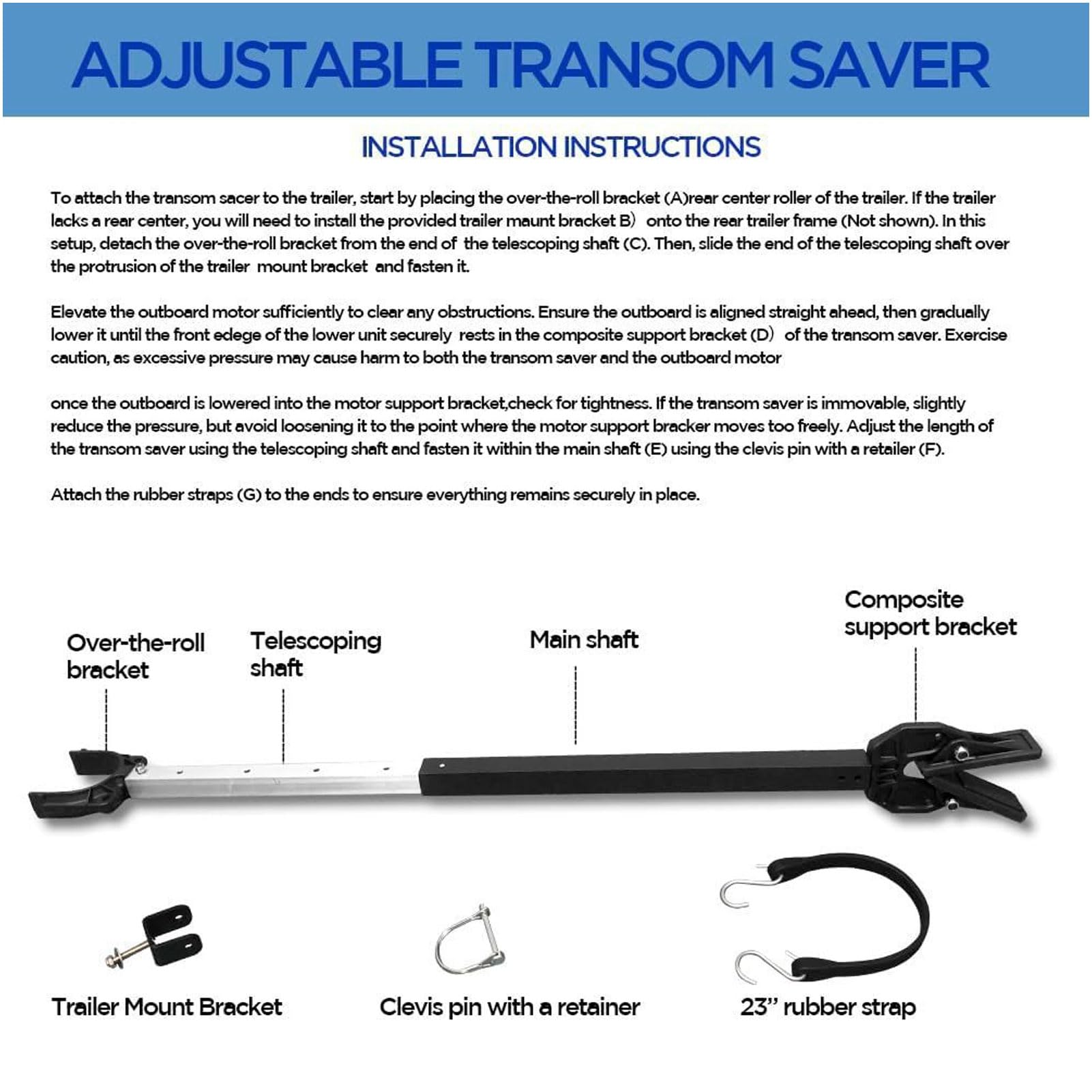 Vikye Économiseur de Tableau Arrière de Bateau Réglable, Support de Tableau Arrière de Moteur de Bateau de 23 à 35 Pouces avec Tête Composite pour Moteur Hors-bord de 100 Chevaux