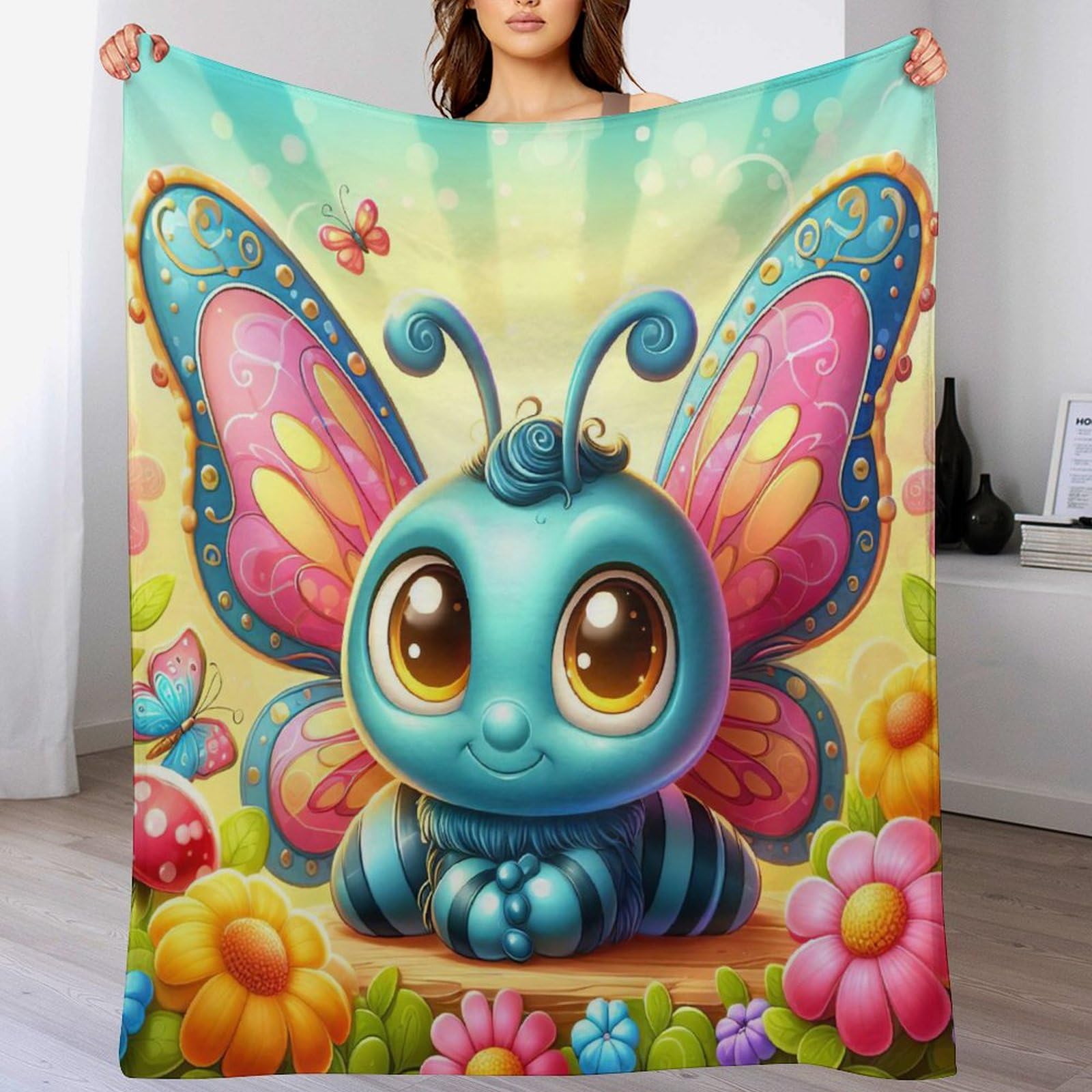 Couverture abeille douce 130x180cm lavable pour lit et canapé