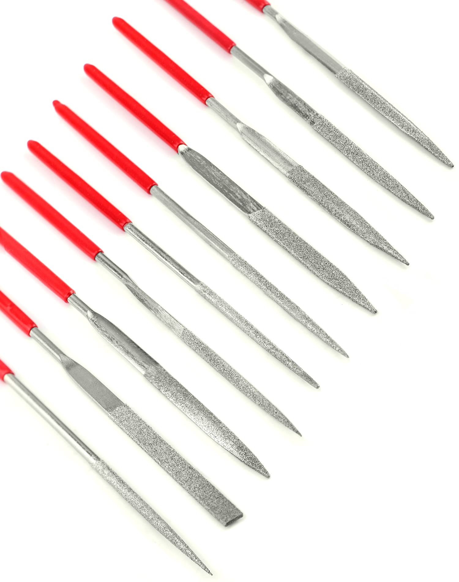 QWORK® Zestaw pilników diamentowych, pilniki igiełkowe 3mmx140mm Mini pilniki diamentowe do miękkiego metalu, drewna, kamienia, plastiku, 10 szt.
