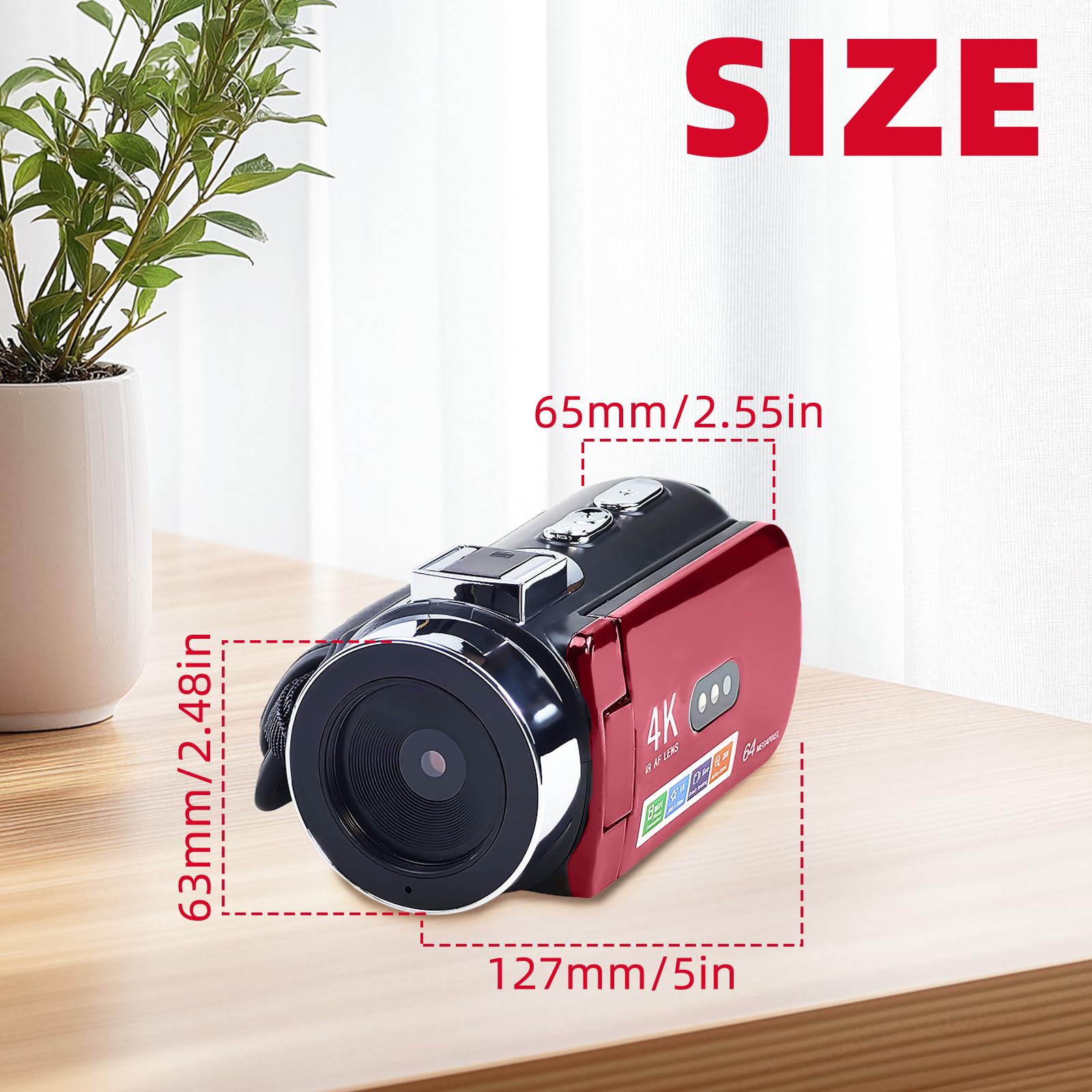 Flylin Caméra vidéo 4K, caméra de vlogging avec WiFi, vision nocturne infrarouge, 64 MP et zoom numérique 28x, filtre rétro et mode beauté et microphone, écran rotatif IPS 3" et batterie 4800 mAh