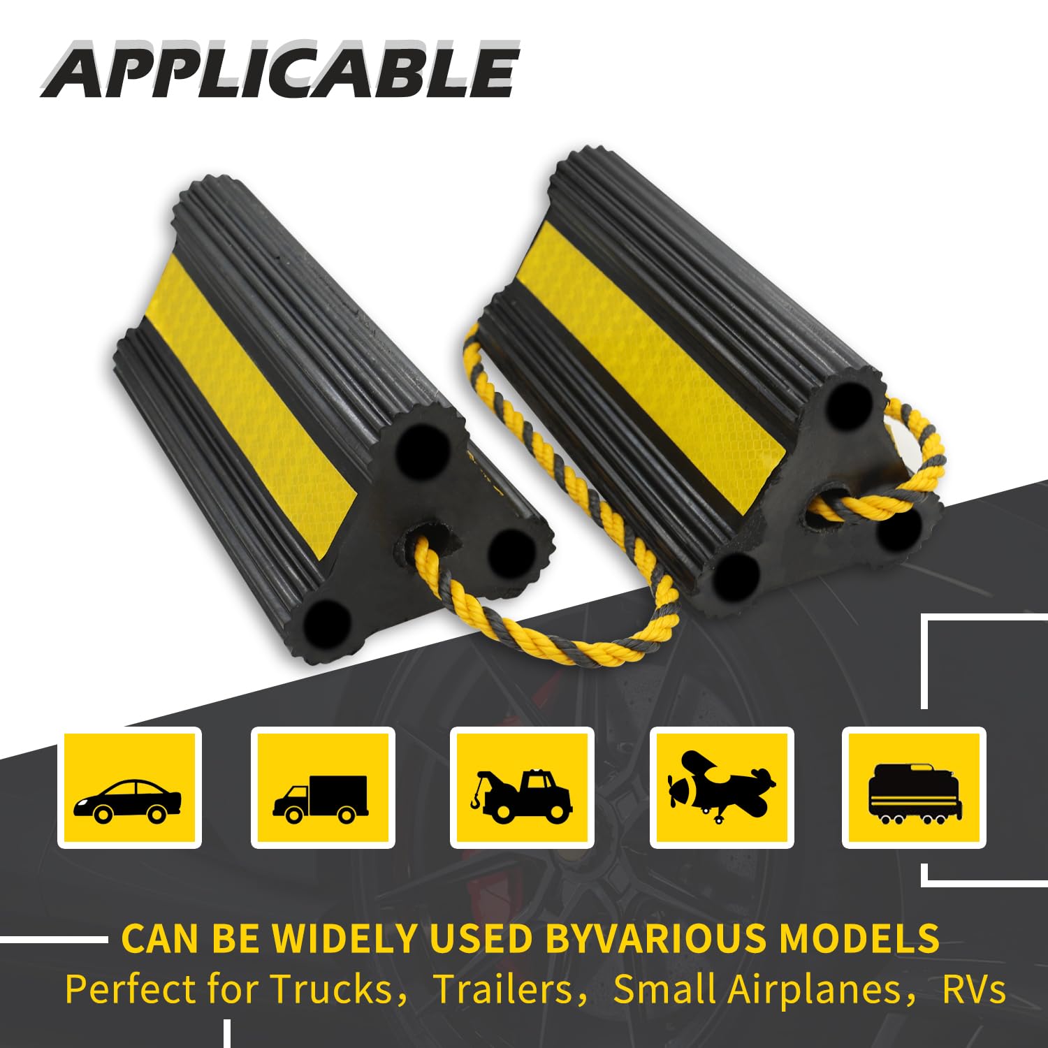Vacallity Wheel Chocks for Travel Trailers Sturdiness Heavy Duty Solid Rubber Camper Trailer RV Wheel Chock Blocks Aircraft — view 4