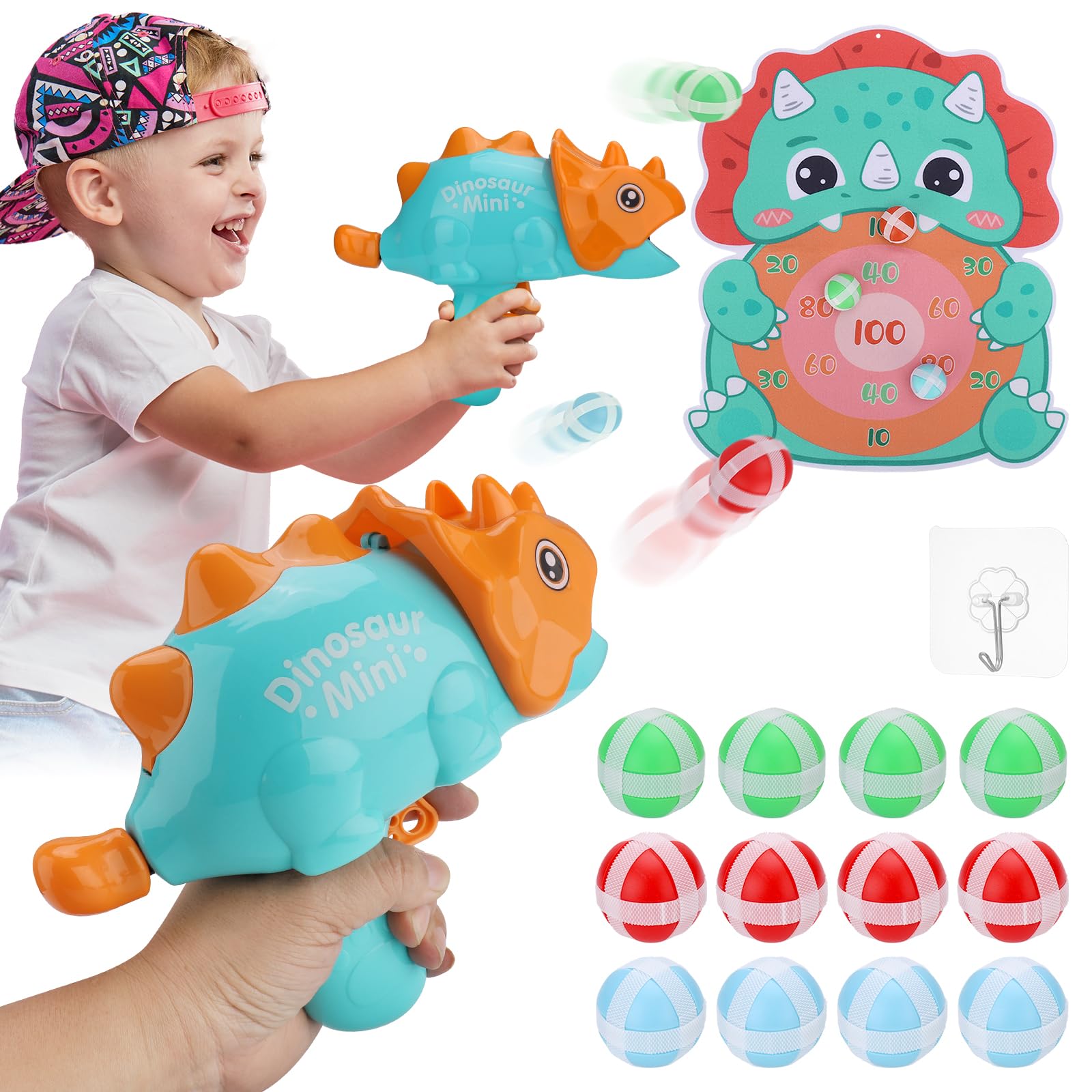 Wrymish Dinosaurios Juguetes a Partir de 3 Años, Tablero de Dardos para Niños con 12 Bolas, Juegos al Aire Libre para Niños, Juego de Lanzamiento de Dardos, Cumpleaños para Niños