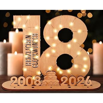 Giftota - 2026 Original 18th Birthday Gift Girls & Boys - Money Gifts Birthday 18th with LED Fairy Lights Stand - Wooden Sign Guest Book - 18th Birthday Decoration - Personalized Gift