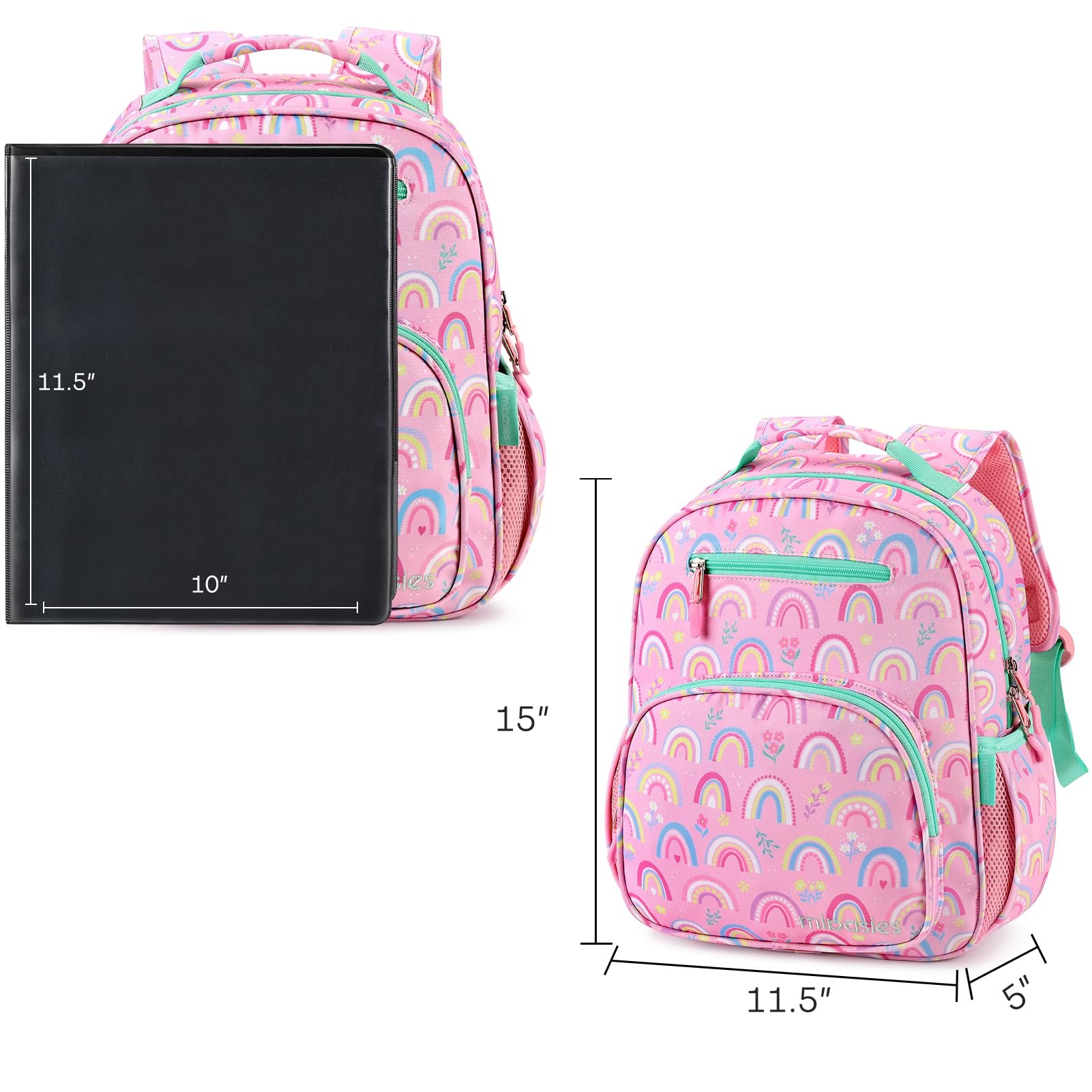 mibasies Mochila ligera para niñas, mochila para niñas para escuela primaria, Arcoíris, Niños: 15 pulgadas de alto, Niños-15 pulgadas de alto