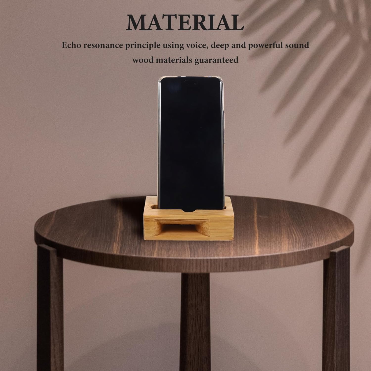 Phone Stand for Desk Bamboo Phone Sound Amplifier, Universal Wood Cellphone Holder Stand, 3.93 x 2.36 x 1.18 Inch - Image 2