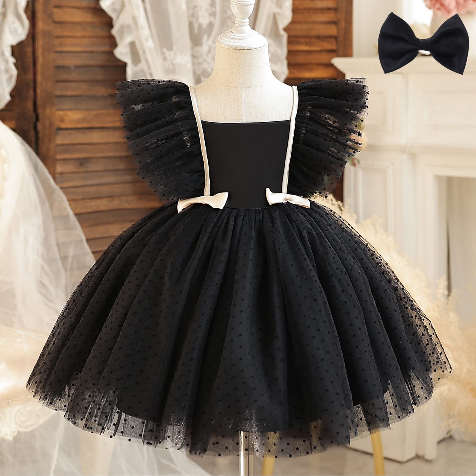 Vestido Recto Con Mangas Con Volantes Para Niñas De Hello Kitty, Negro