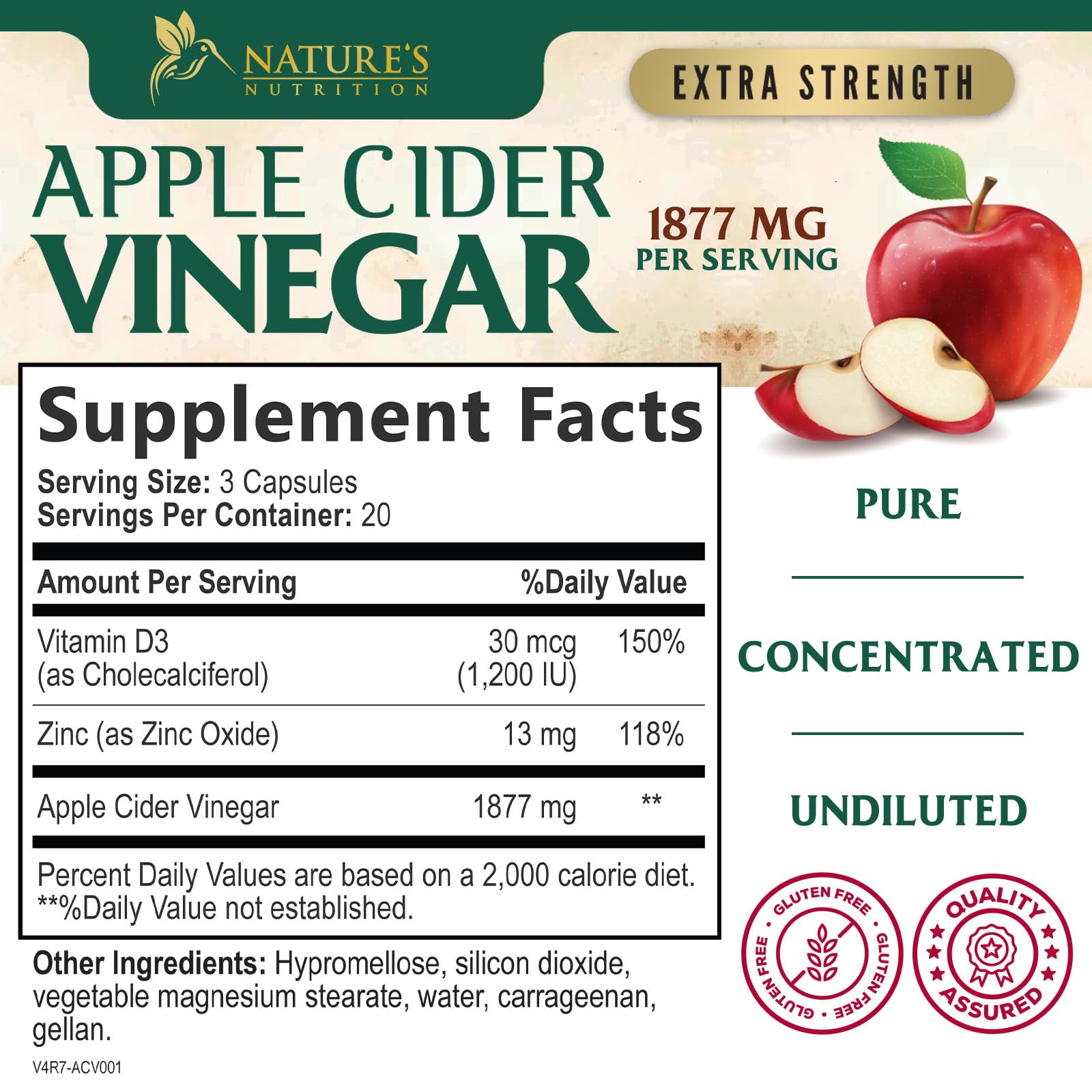Apple Cider Vinegar Capsules 1877mg - Extra Strength Detox & Cleanse with Vitamin D & Zinc - Premium ACV, Joint Natural Digestion & Immune Support - Vegetarian Gluten Free Supplement - 60 Capsules — Amazon image 2