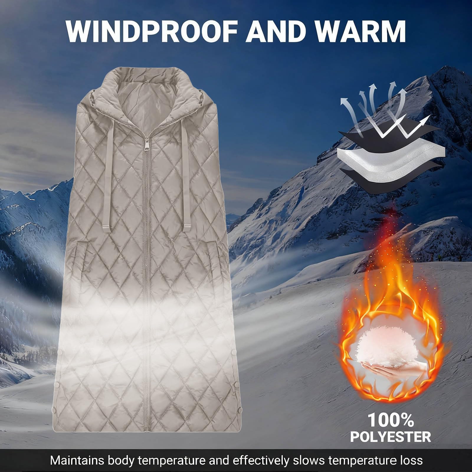 RLEHJN Leichte Steppweste Damen Lang Ärmellose Daunenweste Warme Wintermantel Damenweste Übergangsweste Reißverschlüsse Kapuzenweste Mit Leicht Jacke mit Taschen Wintermantel Winterjacke