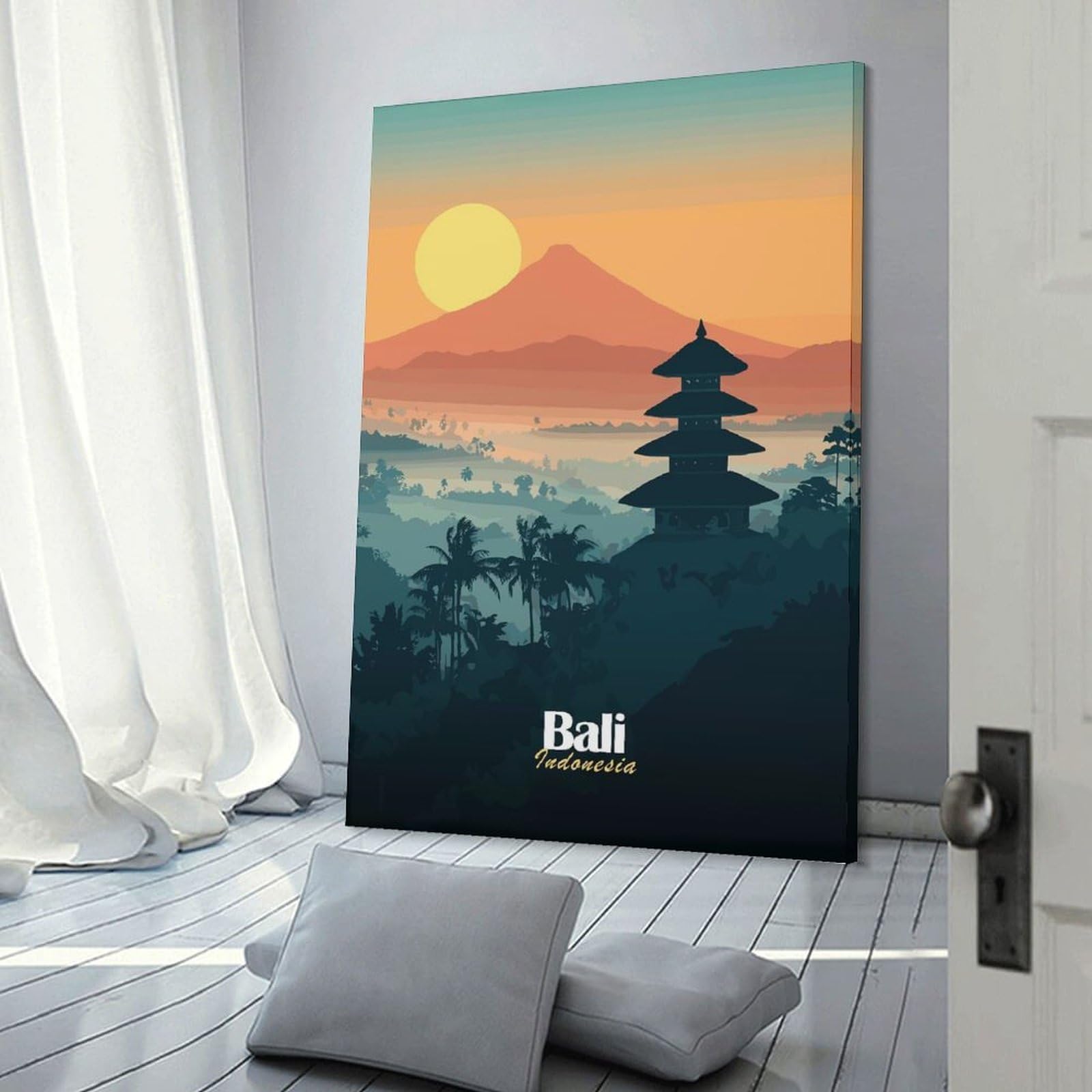 Junmoney Bali Sunset Landscape Decorative Canvas Print, 24x36inch(60x90cm), for Gallery Wall Decor And Room Displays, Wall Decor Suited to Curated Displays