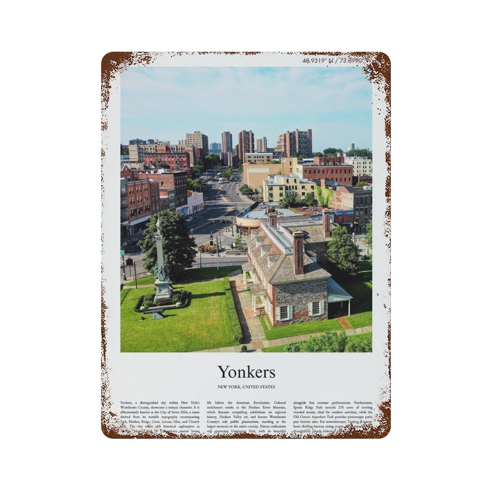 xiaoxiaoshen Yonkers New York, United States, USA City Scenery Wall Decor Art Metal Tin Poster Modern Home Decor Art Home Bar Shop Decorations Vintage Sign 40x30cm