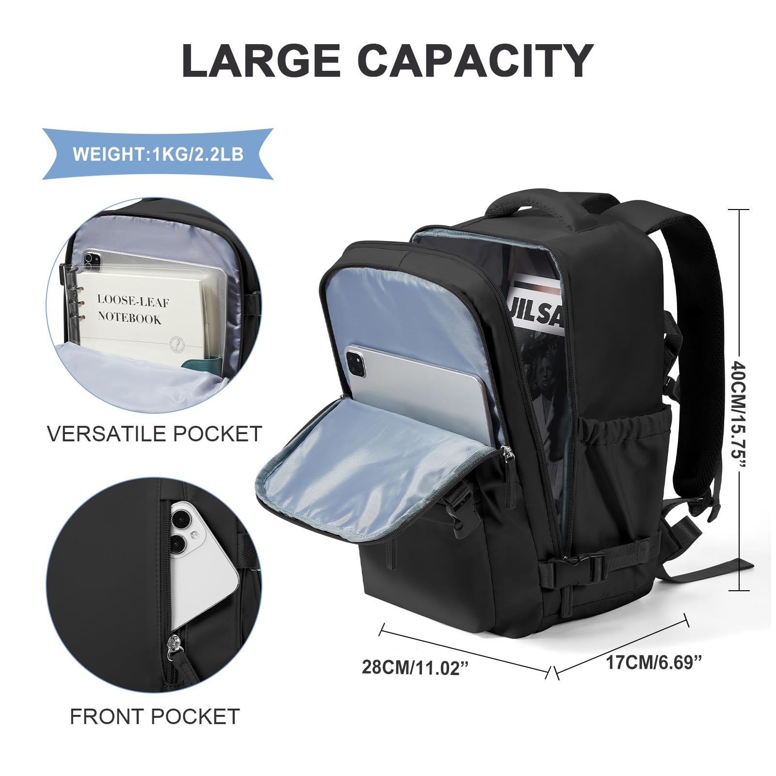 SZLX Zaino Ryanair 40x30x20 Sottovuoto Bagaglio a Mano 40x20x25 Donna Zaino da Viaggio 40x30x20 Wizzair Borse da Cabina per Easyjet 45x36x20 Uomo per Laptop 14 Pollici con Porta USB e Porta Scarpe