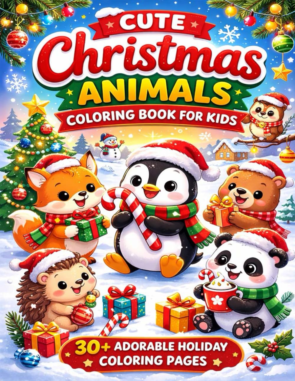 Cute Christmas Animals Coloring Book for Kids Ages 3-6: Fun Holiday Coloring Pages with Santa Animals, Gifts, and Snow Scenes