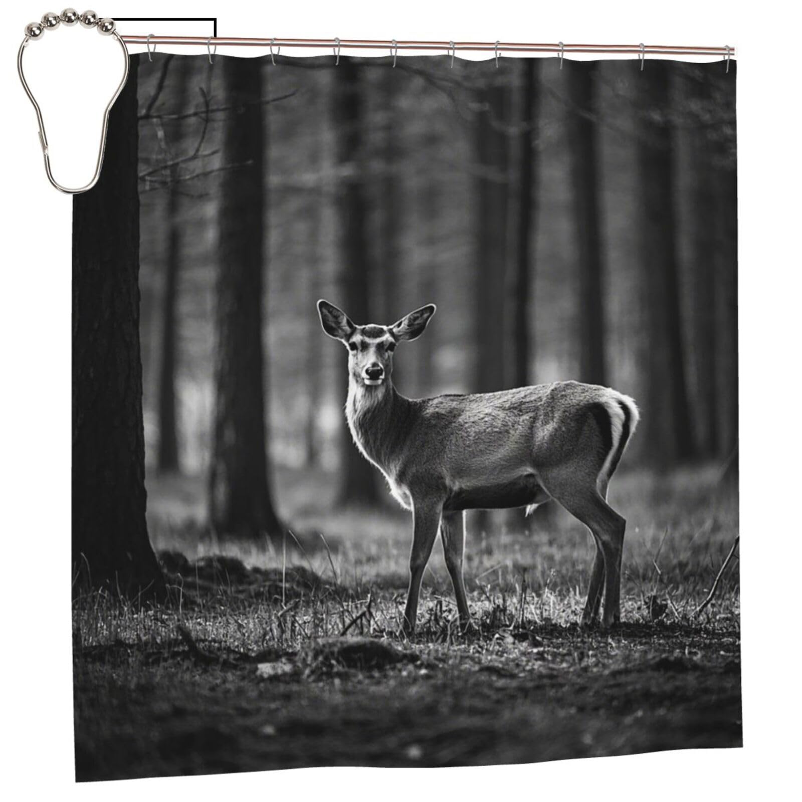 FodPand Forest Deer Wildlife Shower Curtain 70"x70" Waterproof Long Bathroom Curtain Heavy Duty Thick Cloth Bath Curtain Set with Hooks, Modern Abstract Art Pattern Bathroom Shower Curtains
