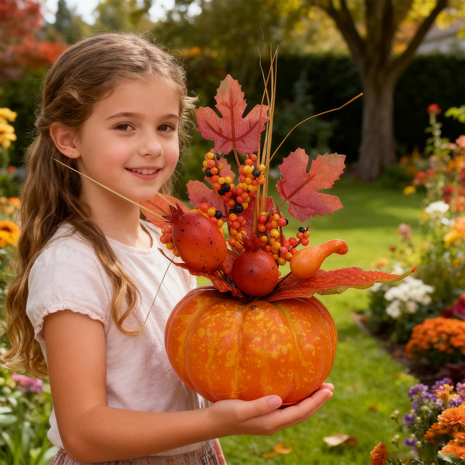 Calabazas decorativas artificiales, resistentes en cálidos tonos otoñales para Halloween, decoración de otoño, grande, de espuma, 20 cm (A)