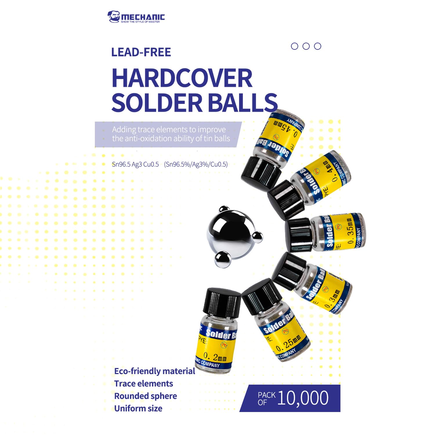 Bola de soldadura de montaje, 6 botellas, bola de soldadura de estaño, bola de soldadura de estaño, bola de soldadura de estaño, plantillas universales para chip PCB de 0,2, 0,25, 0,3, 0,35, 0,4, 0,45
