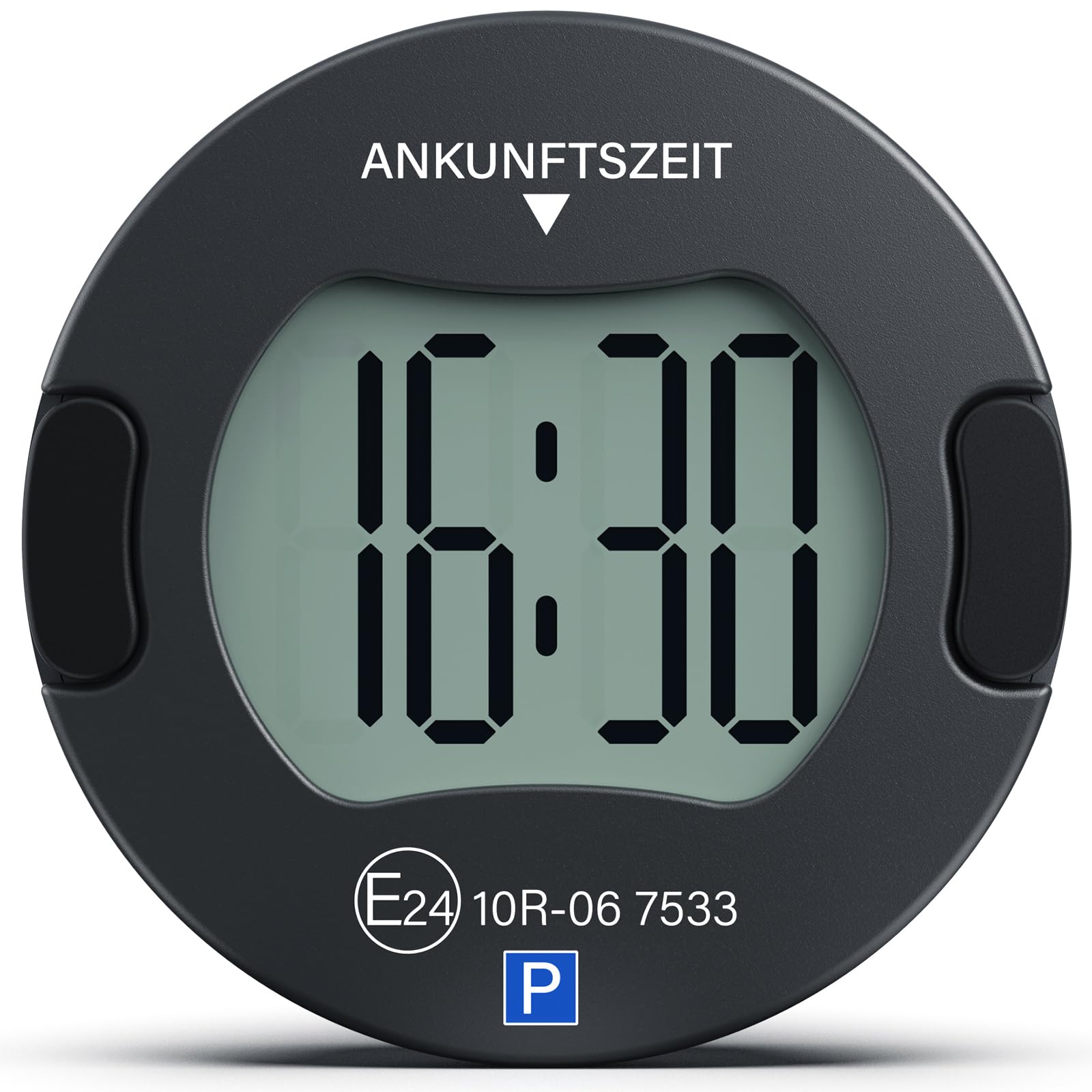 Parkturon Elektronische Parkscheibe PT01 mit Zulassung, Automatische Parkscheibe elektrisch für Autos, Digitale Parkuhr mit 2 Displays & Nachtparkmodus (Schwarz)
