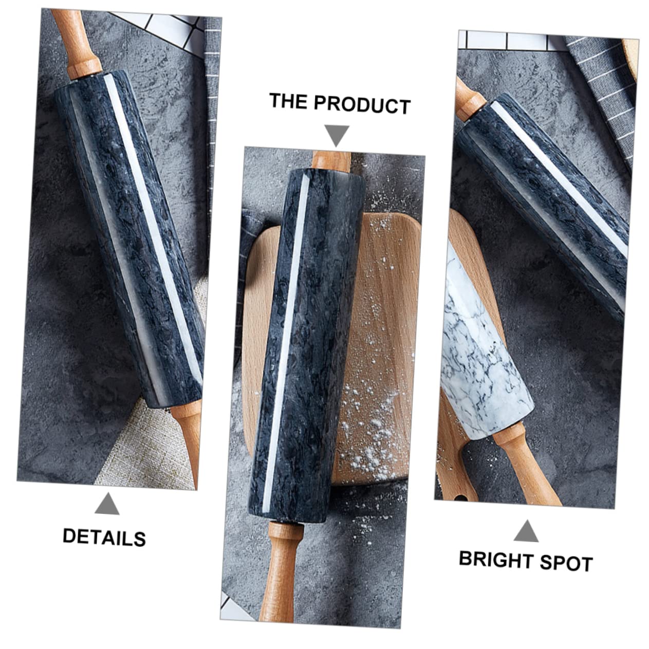 Zerodeko Rodillo de Mármol Natural con Mango de Madera para Pastelería Rodillo Antiadherente para Cocinas y Repostería