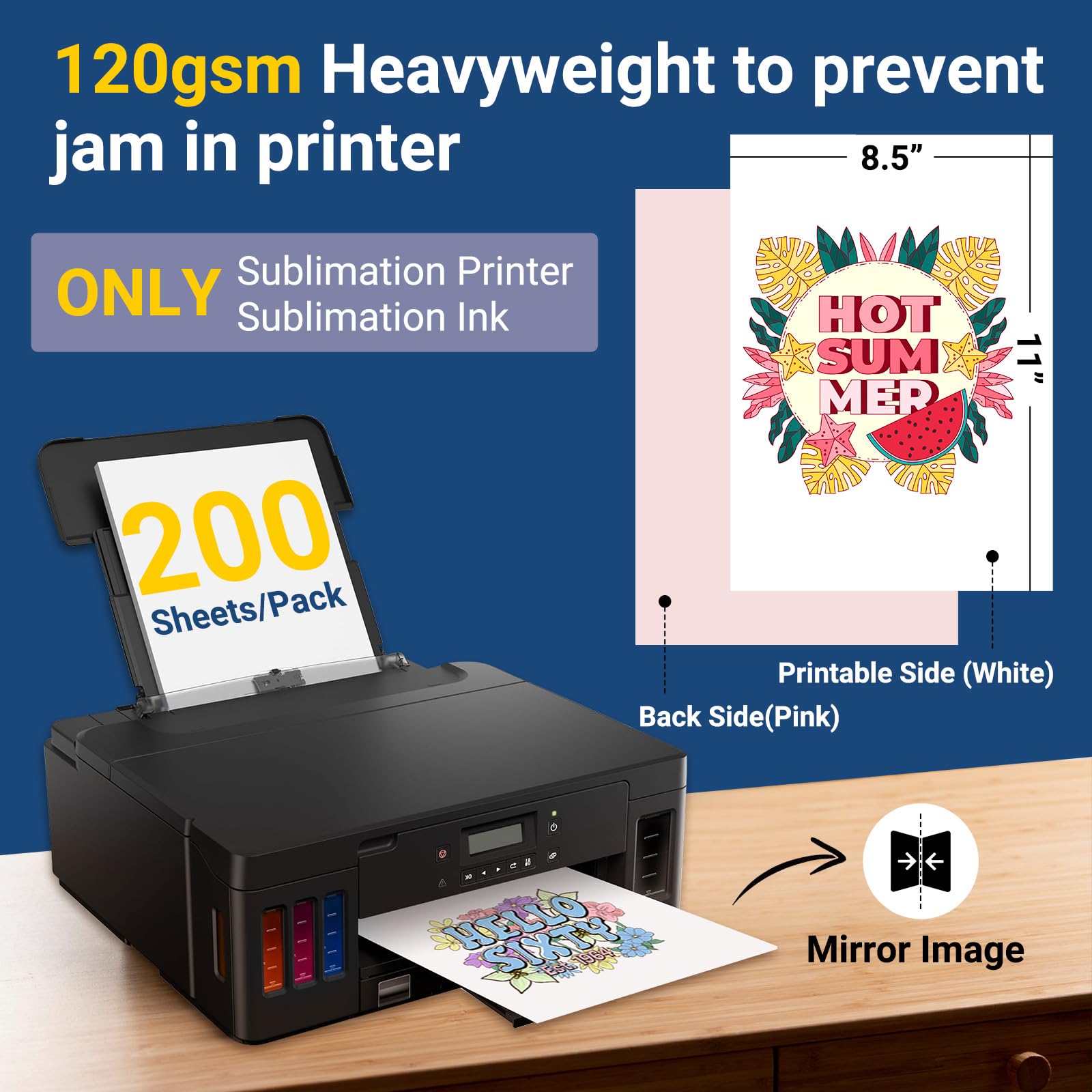 TECKWRAP Sublimationspapier, 21,6 x 27,9 cm, 200 Blatt, kompatibel mit Sublimationsdrucker und Sublimationstinte, 120 g/m², für Tassen, T-Shirts, leichte Stoffe und andere Sublimationsrohlinge zum