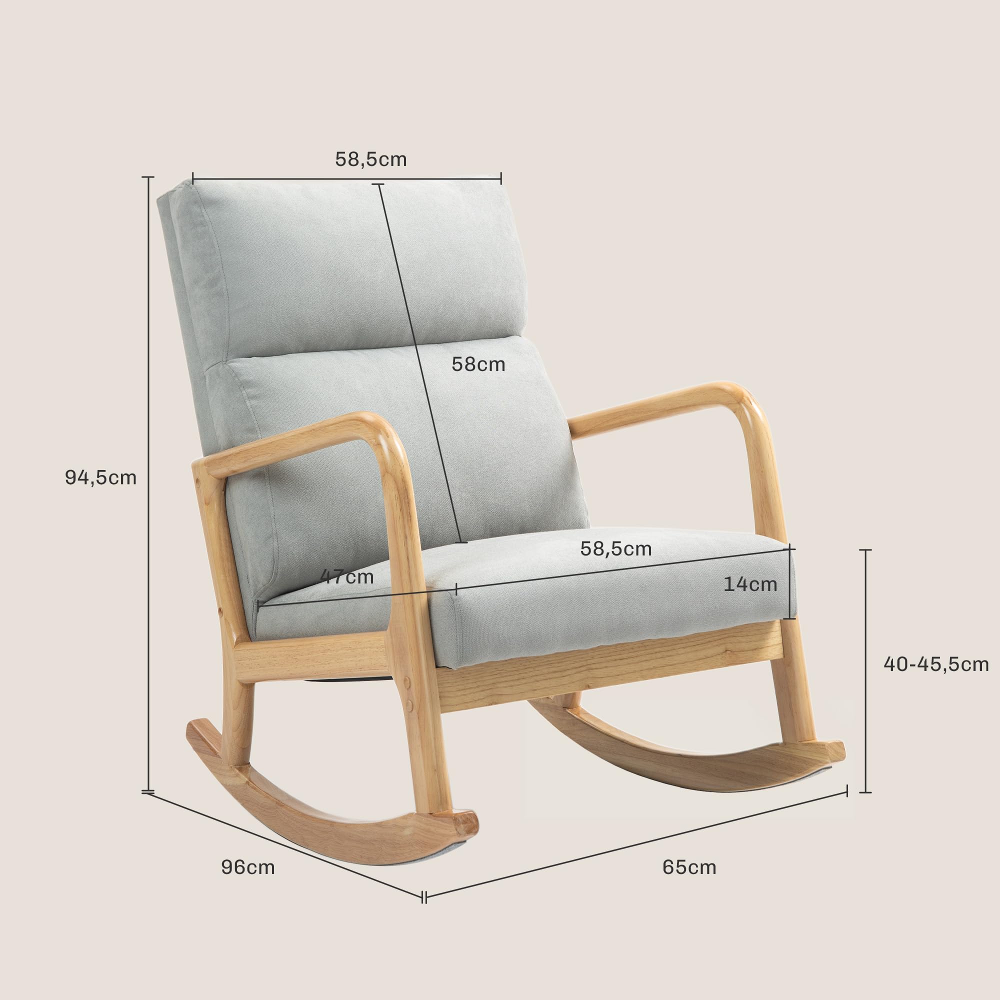 HOMCOM Mecedora Tapizada en Lino Silla Mecedora con Patas de Madera de Caucho y Reposabrazos Mecedora para Lactancia Carga 150 kg para Dormitorio Salón Gris
