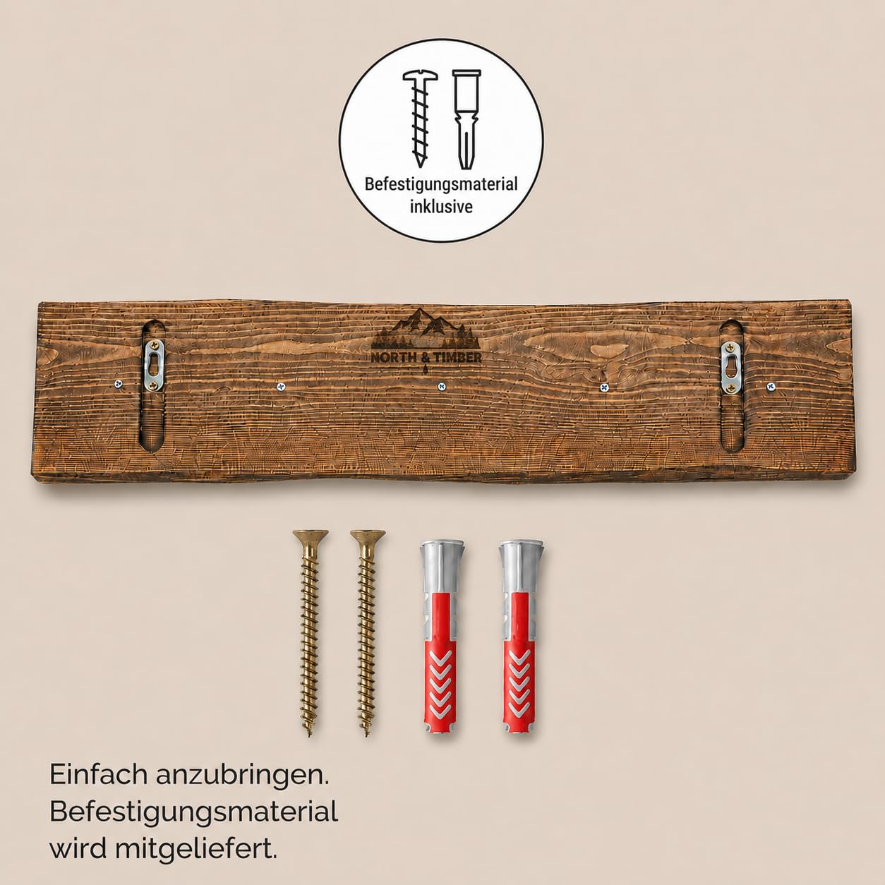 Generisch Rustikale Wandgarderobe Holz (Nussbaum/Schwarz, 70.0, Zentimeter)