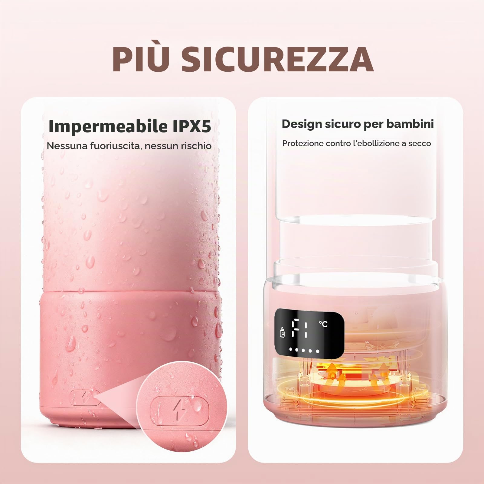 Scaldabiberon Portatile Senza Fili: Scalda Biberon Neonato Riscaldamento Rapido e Lunga Durata della Batteria 2 Modalità per Latte Materno e Acqua 500ml per Tutto il Giorn