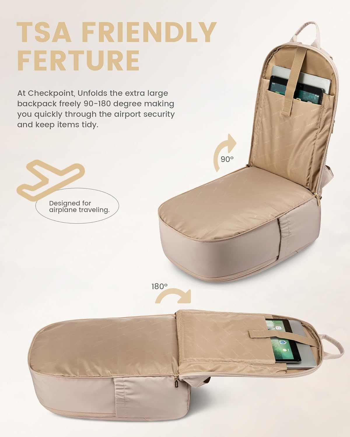 LOVEVOOK 17.3 Inch Laptop Backpack for Women - Work/Business Computer Backpack Purse, Large Capacity Casual Daypack, Travel Bag for Lawyer, Doctor, Teacher, Warm Beige - Image 5