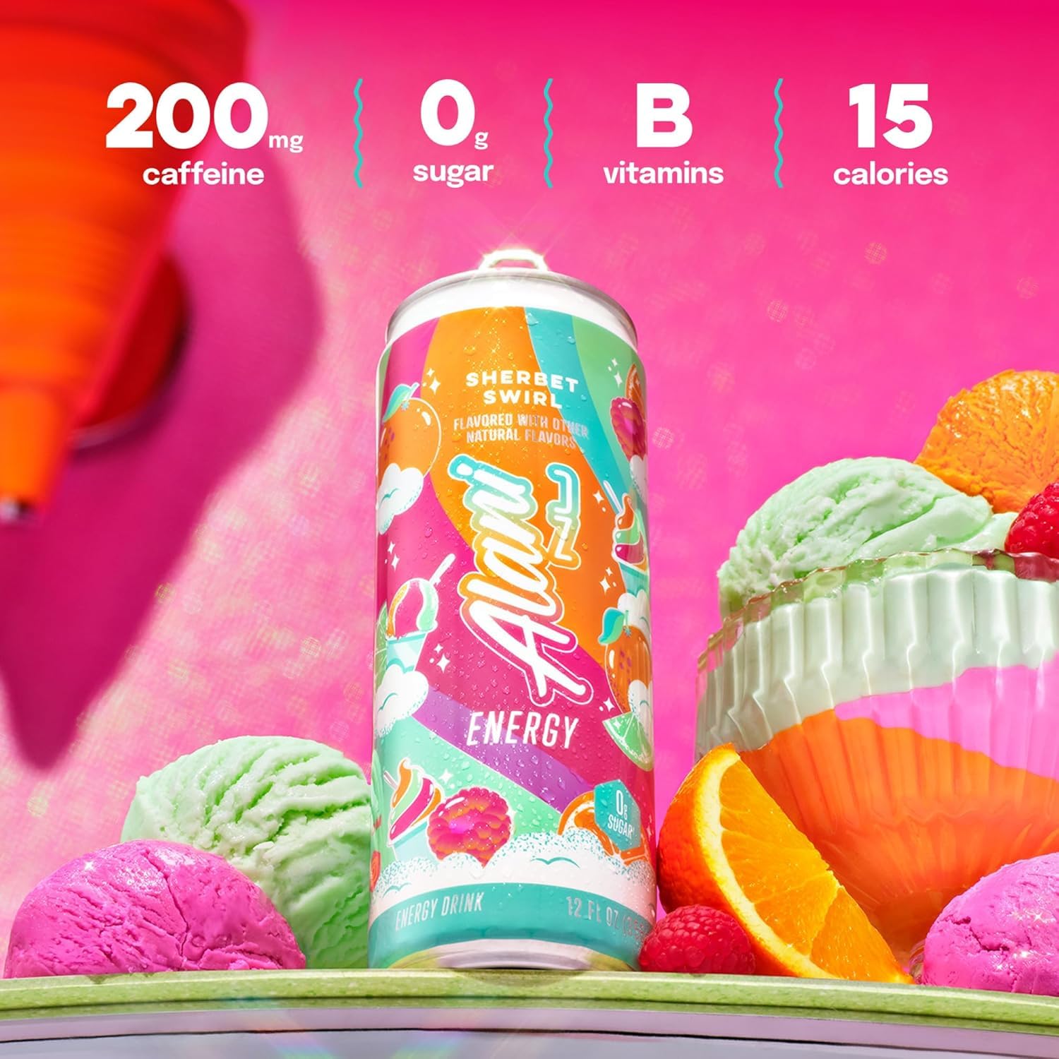 New Alani Energy Drinks Lime Slush, Sherbet Swirl, Pink Slush - Limited Edition Flavors - Variety Pack, Sugar-Free, Low-Calorie, 200mg Caffeine, Energy Boost Drink 12 fl oz (Pack of 6)