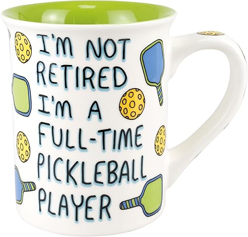 Enesco Our Name is Mud I'm Not Retired - Taza de café de pickleball a tiempo completo, 16 onzas, multicolor