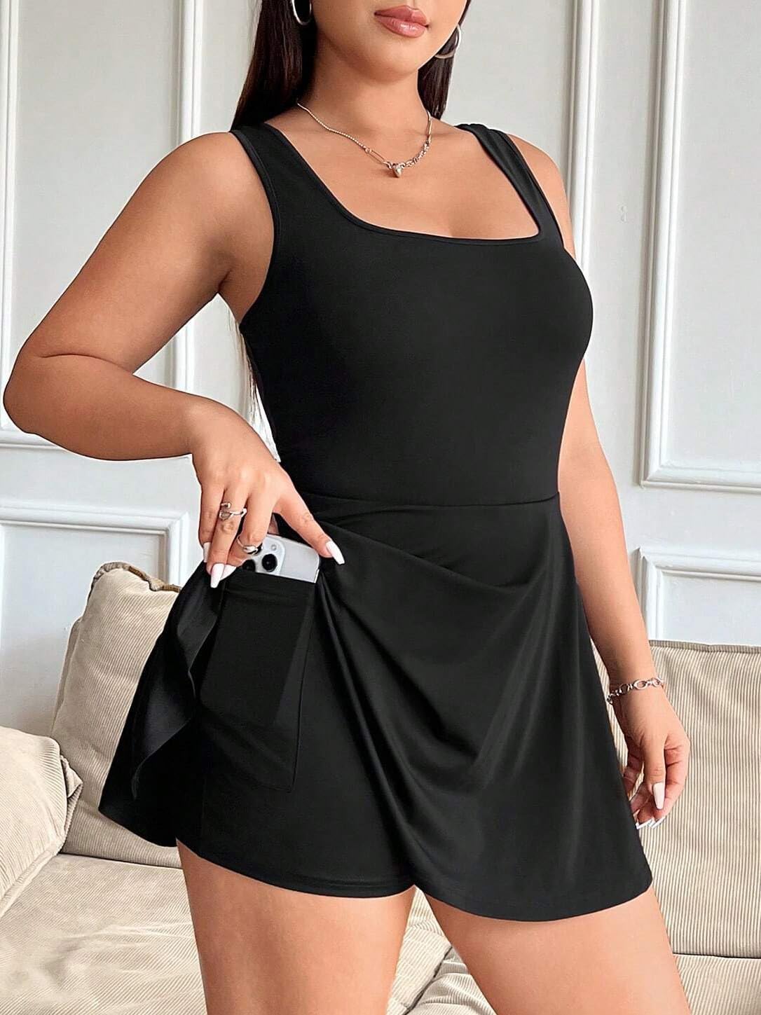 Women's Play Dress, Short Sleeve Mini Skirt with Pockets, Black, Size XL