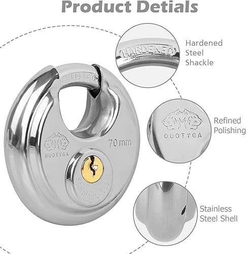 Miniatura 3 de Candado de disco con llave similar, 2-34 pulgadas de ancho, cerradura de disco de acero inoxidable resistente para exteriores con llave para unidad