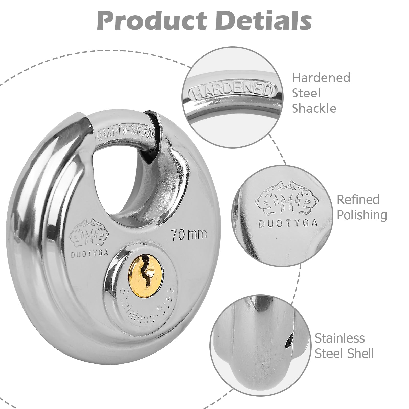 Candado de disco con llave igual, 2-3/4 pulgadas de ancho, cerradura de disco de acero inoxidable resistente para exteriores con llave para unidad de almacenamiento, garajes, vallas y
