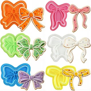 6Pcs 3D Bow Cookie Cutter Set Cute Cookie Cutters and Stamps for Baking Cookies Wedding Bow Fondant Cutters Birthday Cookies Making Supplies for Cupcakes Dessert DIY Craft Baking Biscuit Cutter