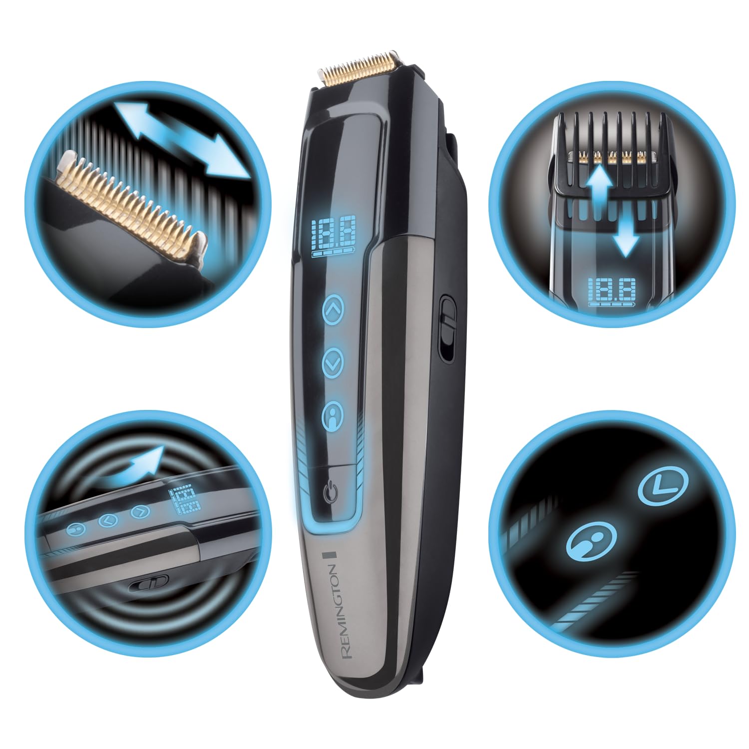Remington MB4700 Barttrimmer Herren, Stiftung Warentest Testsieger Hautschonung, digitale Längeneinstellung 0,4-18mm TouchTech Bartschneider (Lithium Ionen Akkubetrieb|Micro-USB-Ladefunktion), Schwarz
