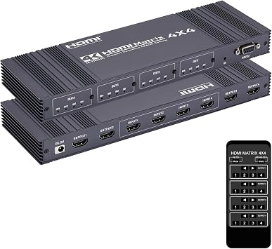 Groza HDMI Matrix Switch 4x4, 4K HDMI Matrix 4 in 4 Out Switch Splitter Box with IR Remote Control and 3 Control Mode Support Ultra 4K@30Hz, 3D, HD V1.4, HDCP 1.4