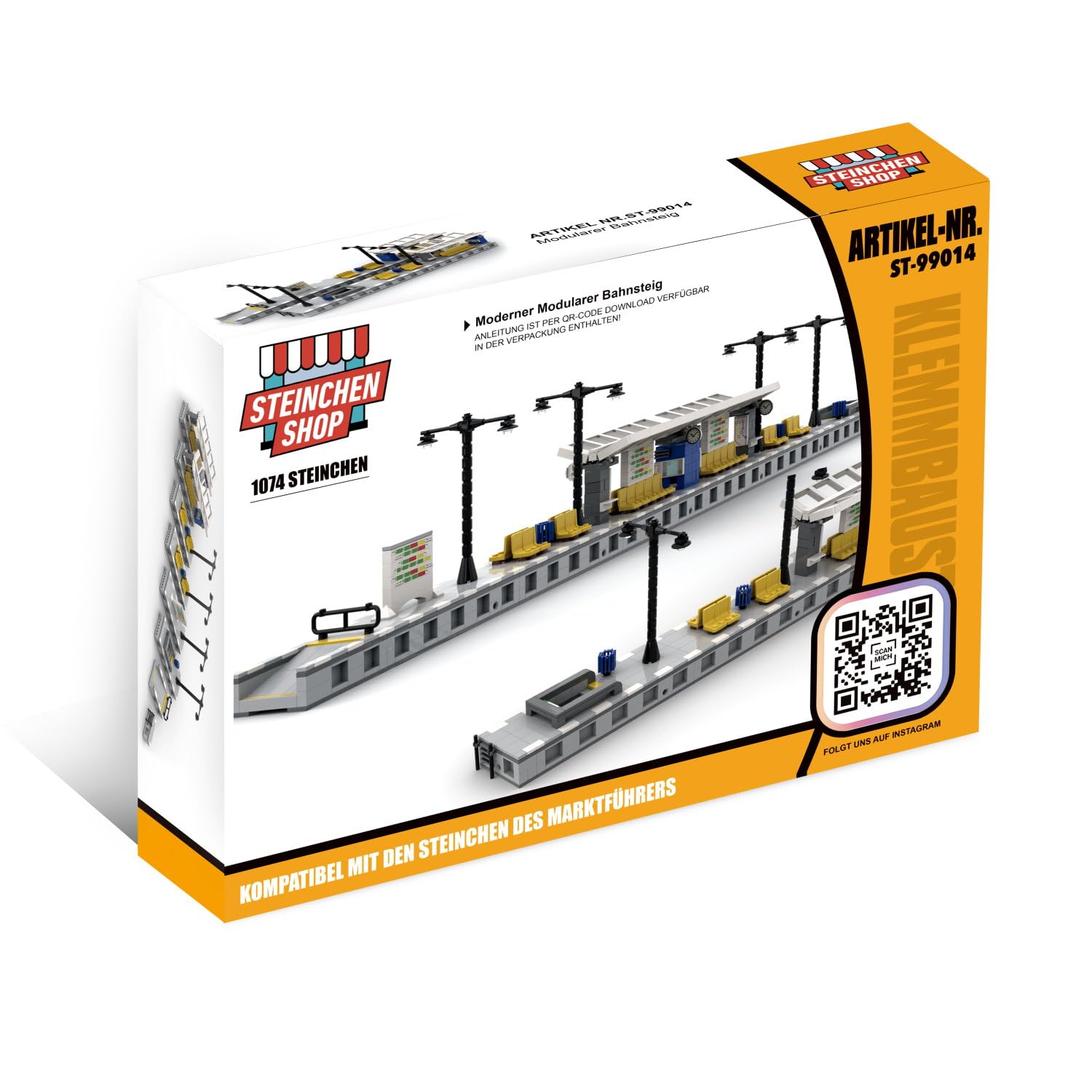 Plateforme modulaire moderne - 1 047 blocs de serrage - 106 cm de long - 8 modules combinables de manière flexible - avec des briques imprimées - Compatible avec les systèmes de blocs de