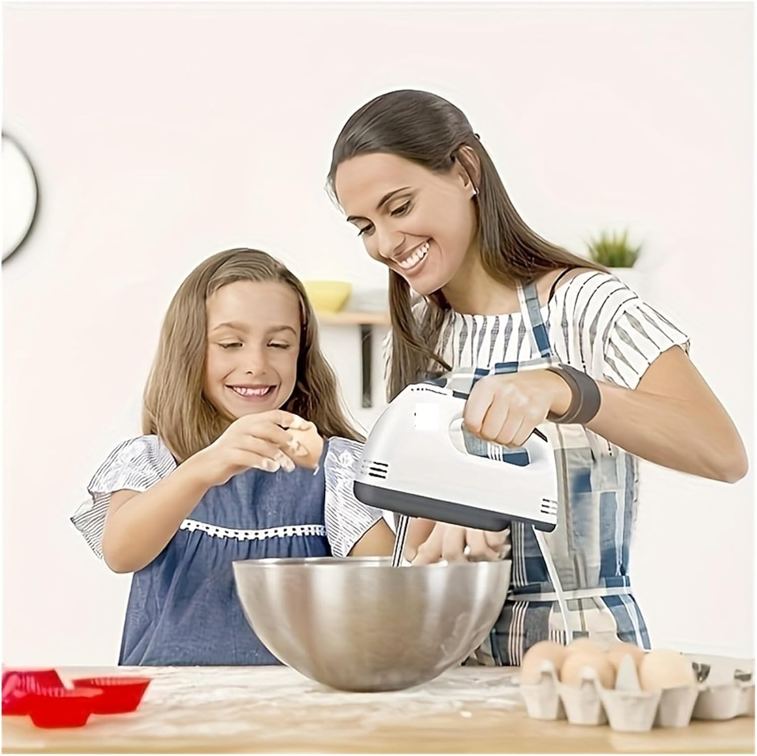 Electric Hand Mixer, 5-Speed Stand Mixer with Turbo Function, 2 Stainless Steel Whisks & Dough Hooks, Portable Beater for Whipping Cream, Egg, Cake Batter, Cookie Dough, Baby Food(US Plug)
