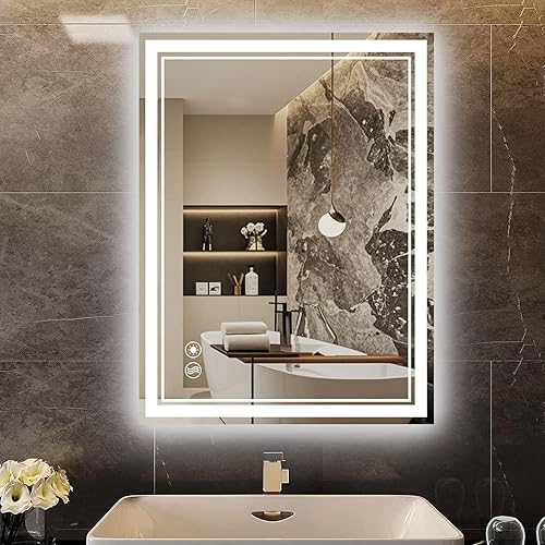 Miniatura 9 de Espejo de baño LED de 24 x 32 pulgadas, espejo de baño sin niebla con luces LED regulables, espejo LED de 3 colores para baño, espejo de tocador con