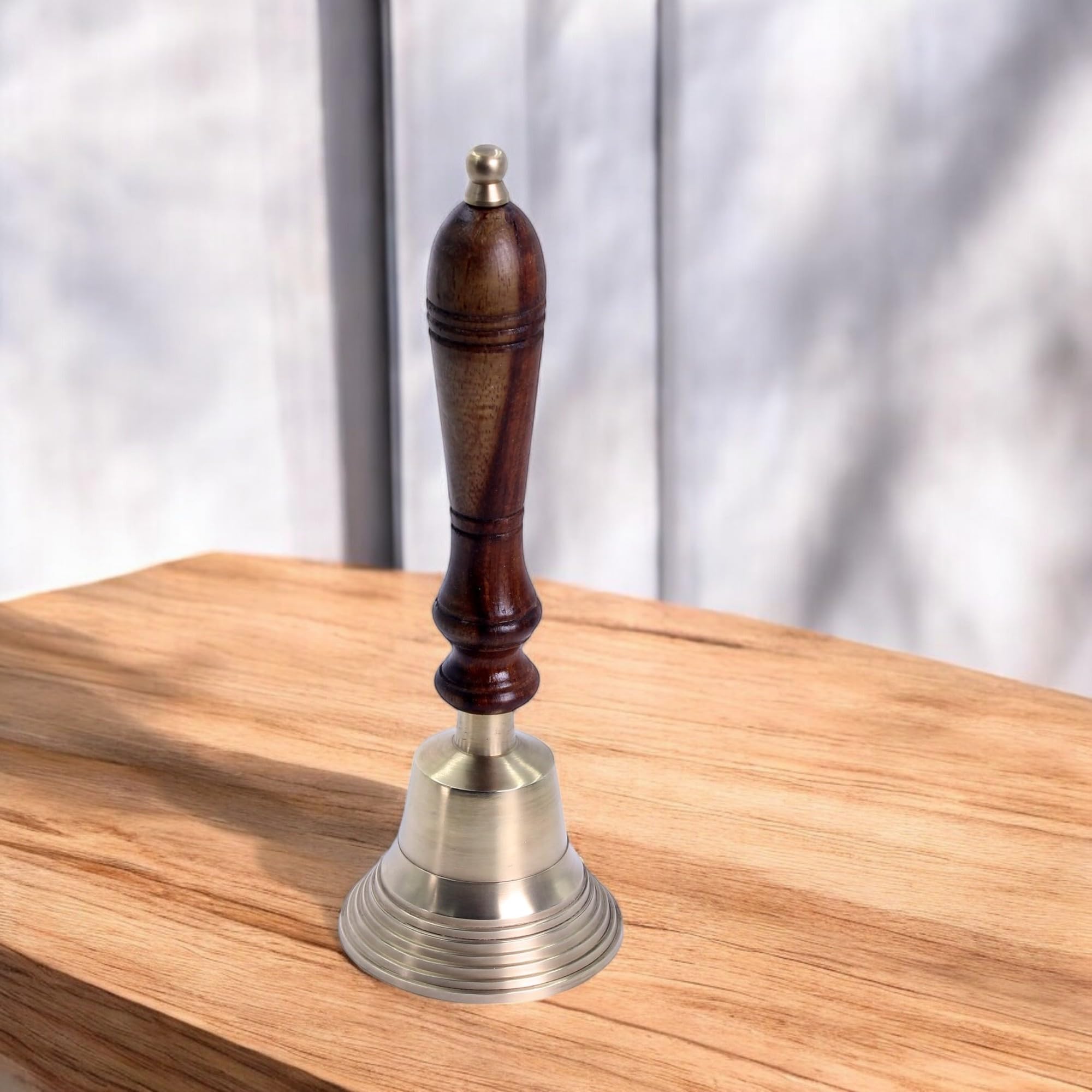 THE Unltd India Solid Brass Hand Bell with Wooden Handle, Loud School Handbell with Brass Clapper for Hotel Reception - Image 2