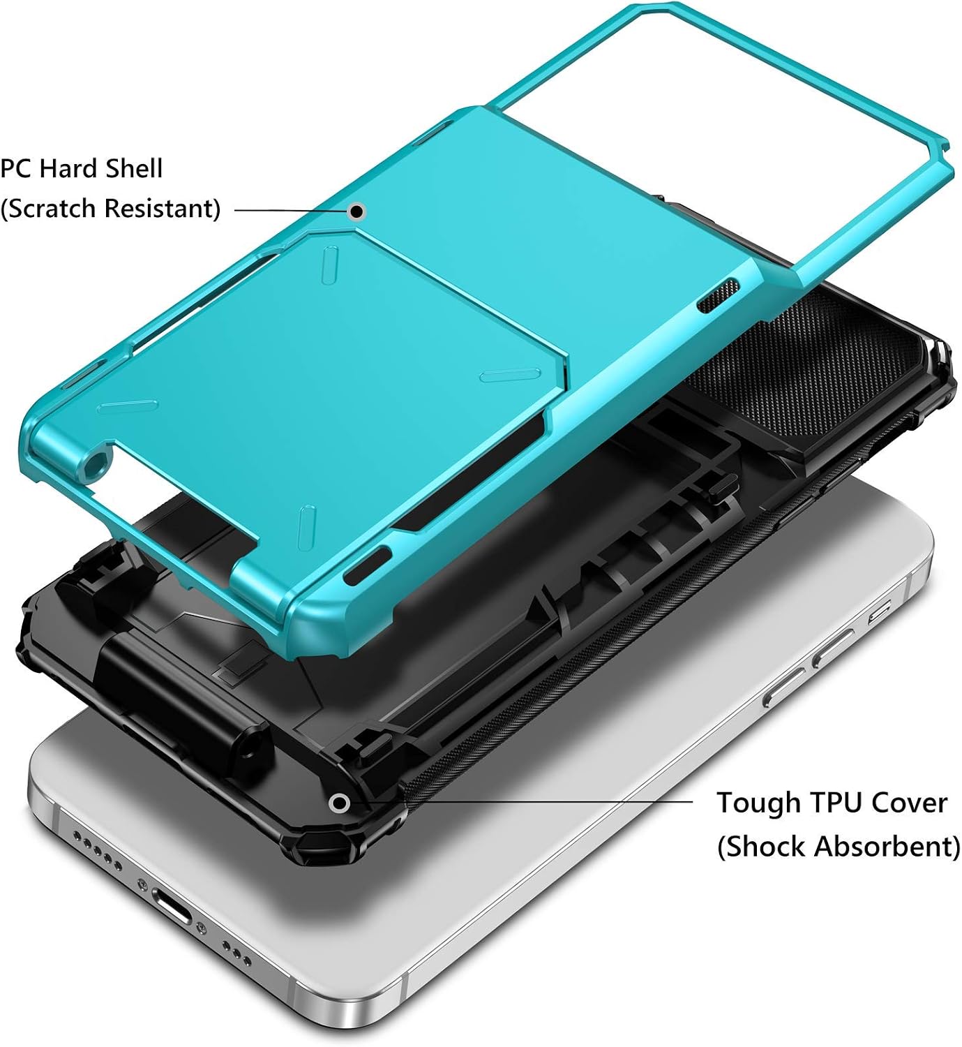 Vofolen Compatible with iPhone 12 Pro Max Case 5G Wallet 4-Card ID Slot Credit Card Holder Flip Hidden Pocket Dual Layer Hybrid TPU Bumper Armor Protective Hard Shell Back Cover Sky Blue
