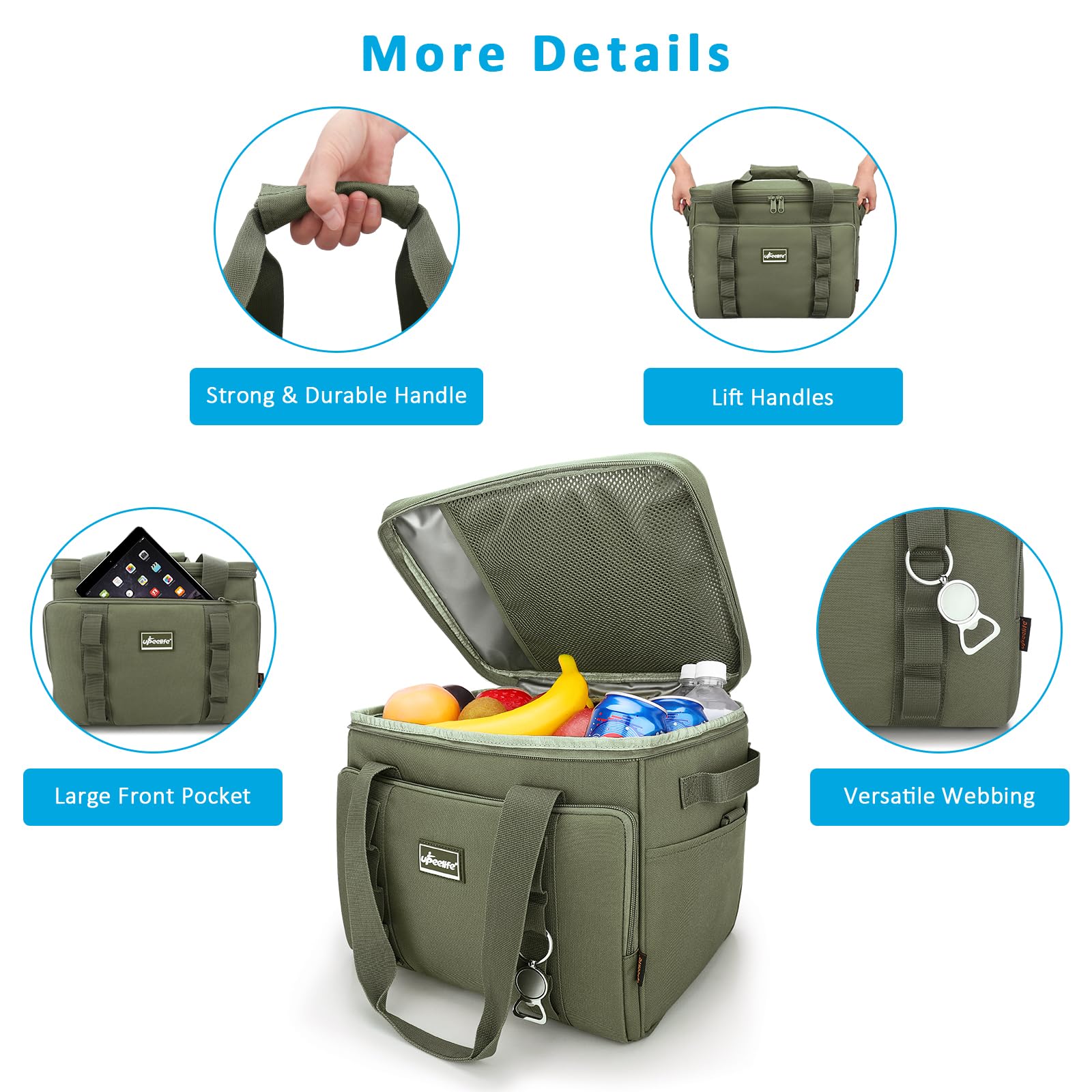 Upeelife Bolsa Termica 24L, Plegable Bolsa Nevera, Bolsa Termica Comida con Correa Ajustable, Cooler Bag Nevera Portatil Playa para Familiar Playa Picnic, Camping, Barbacoa