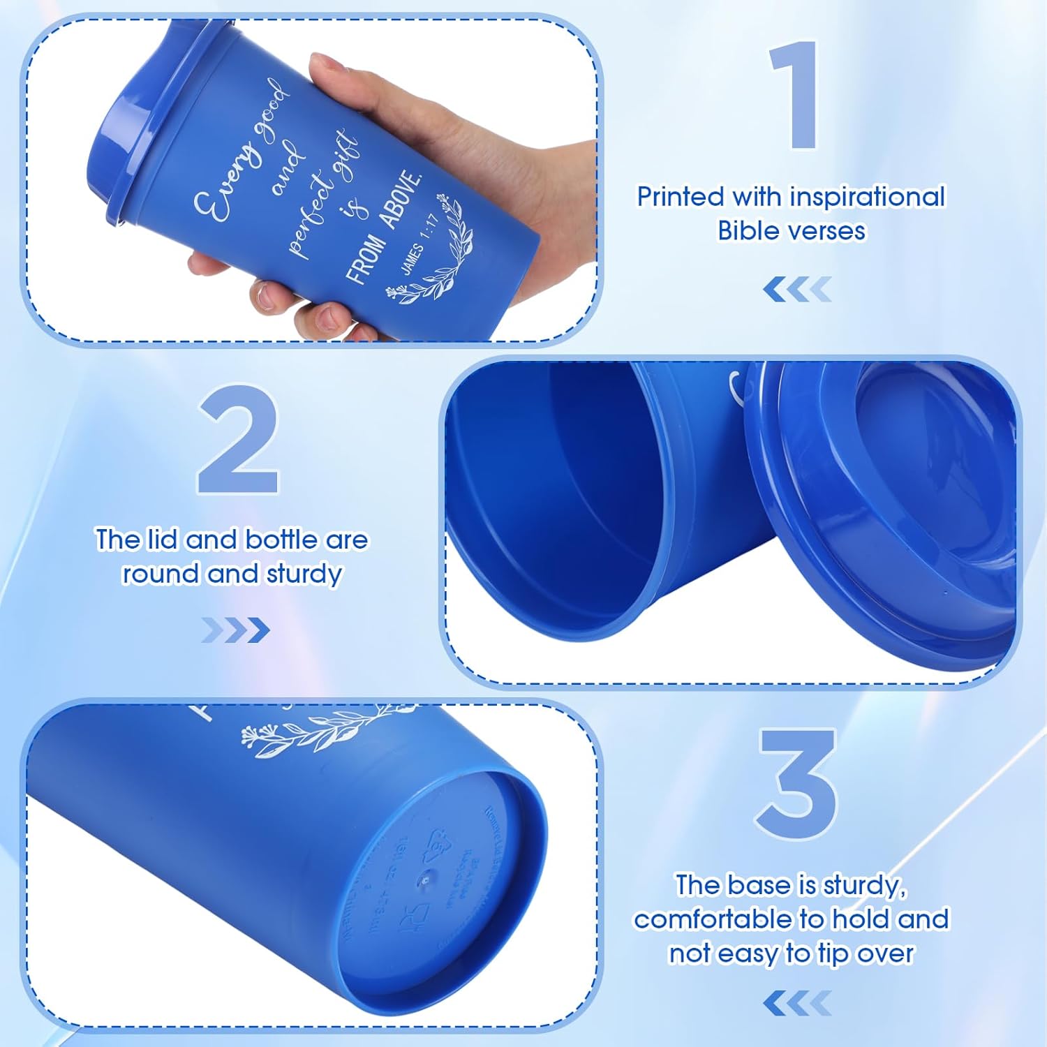 Skylety 20 Pack Christian Gifts for Men Women 16oz Reusable Bible Verse Tumbler Bulk Plastic Coffee Cups with Lids Inspirational Religious Church Gifts for Valentine Easter Birthday (Royal Blue) - Image 4