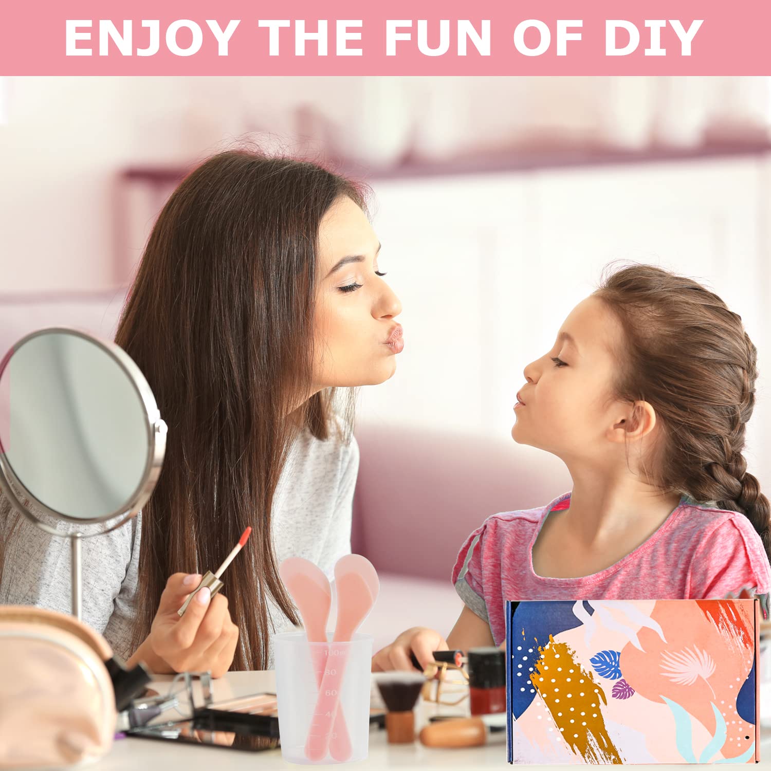Kit de fabrication de gloss, Vezerd Lipgloss Making Kit, Créative Bricolage Adulte DIY Set de fabrication, Fille Lipgloss Set drôle de cadeau de maquillage pour les femmes, Rose