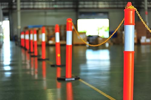 Miniatura 9 de CJ Safety (Paquete de 6 juegos) Cono de poste de delineador naranja de 45 pulgadas con base de goma negra resistente de 10 libras, 2 bandas